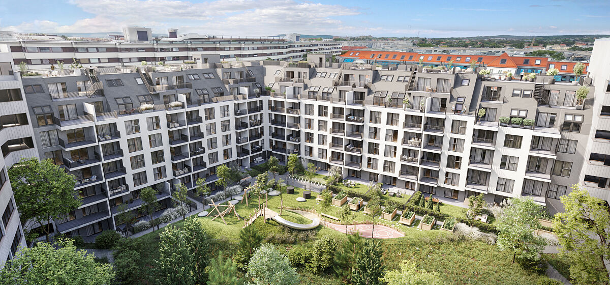 Das absolute Highlight des Wohnprojekts GRAND GARDEN ist die rund 1.000 m² große Innenhof-Ruheoase. 
